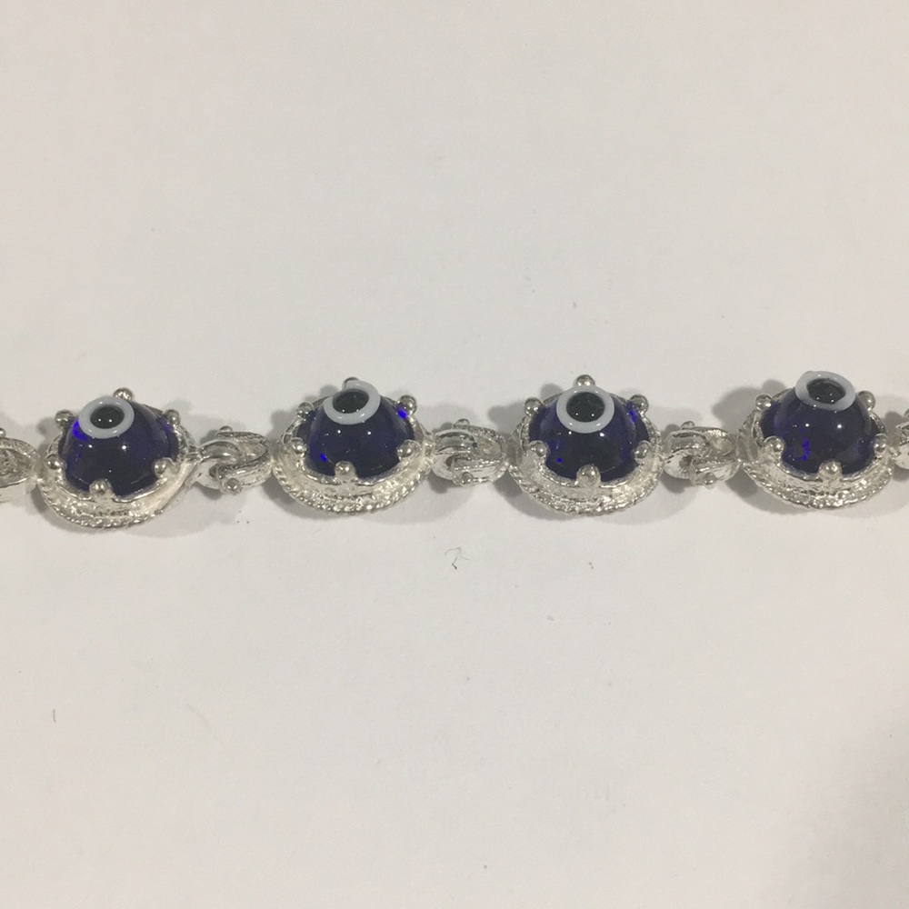 Silver 925 Greek Eye Hamsa  Bracelet - Picture 2 of 6